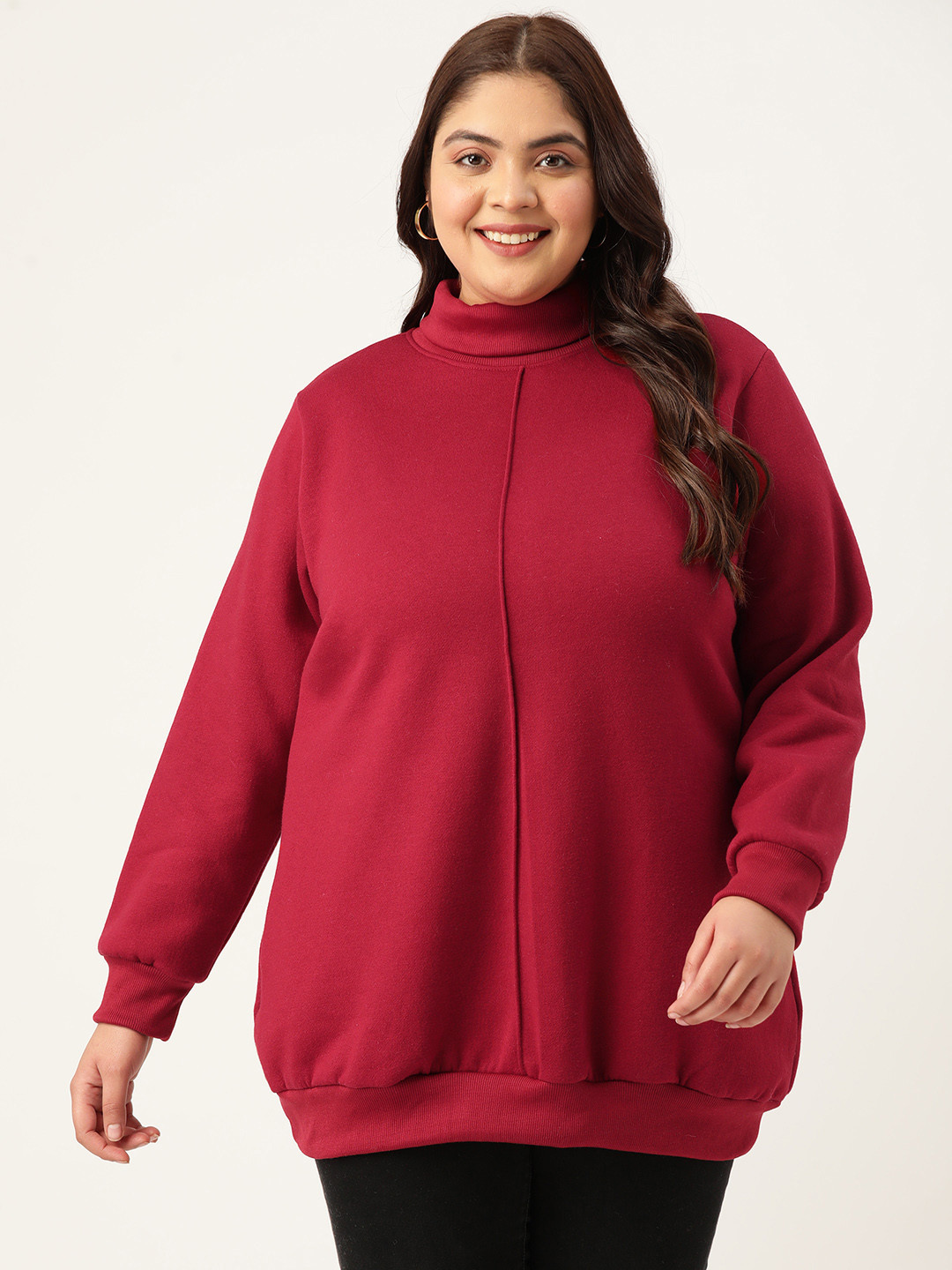 

theRebelinme Plus Size Women Fleece Turtle Neck Sweatshirt, Maroon
