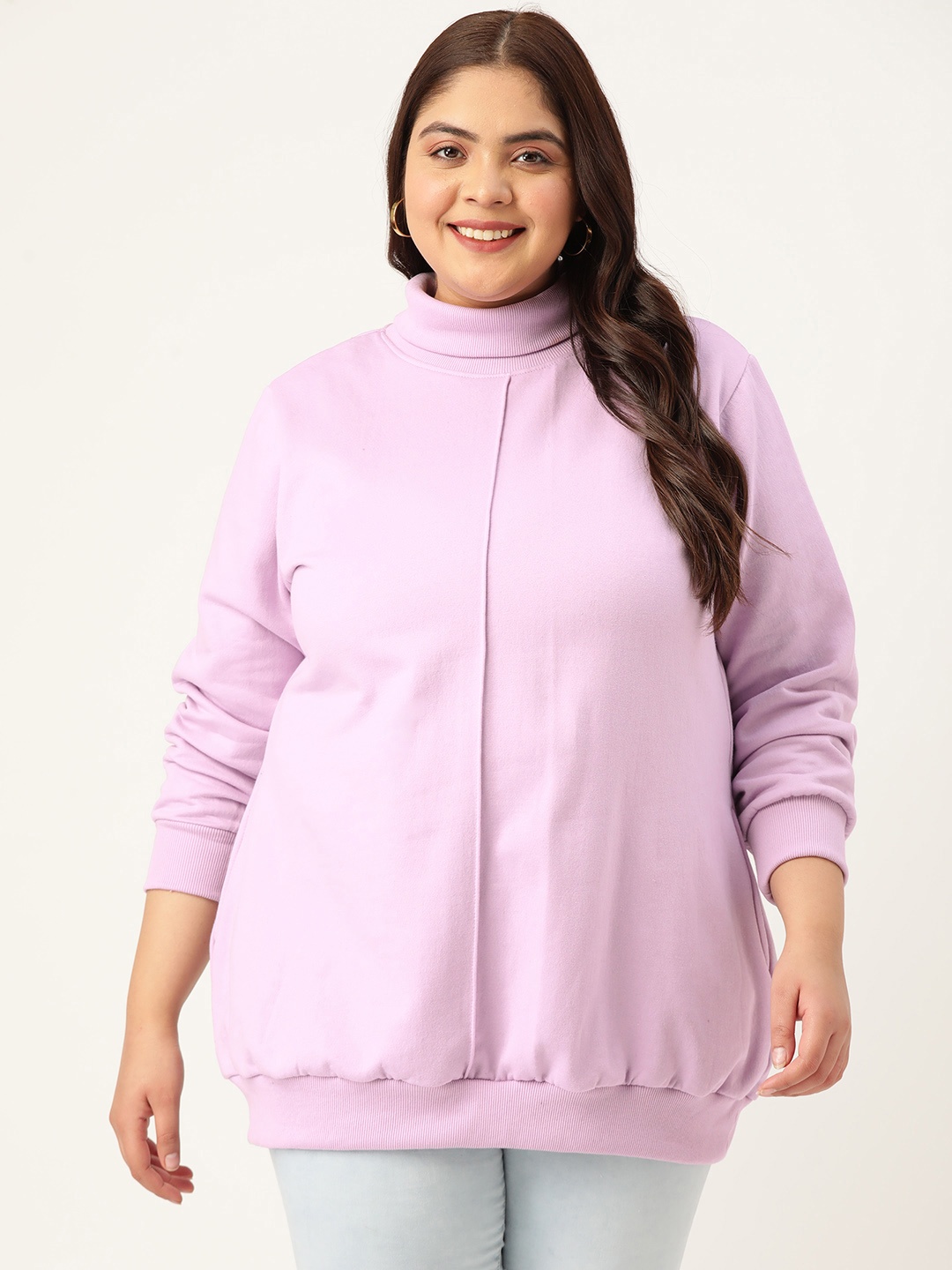 

theRebelinme Plus Size Women Fleece Turtle Neck Sweatshirt, Lavender