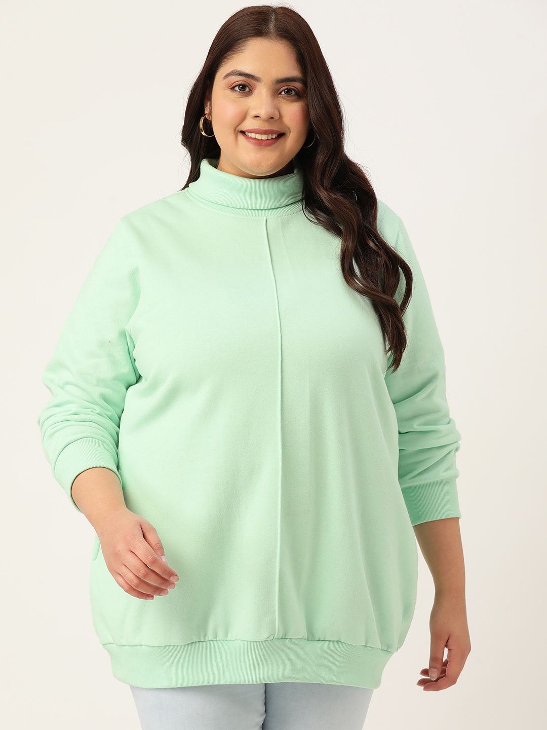

theRebelinme Plus Size Women Fleece Turtle Neck Sweatshirt, Sea green