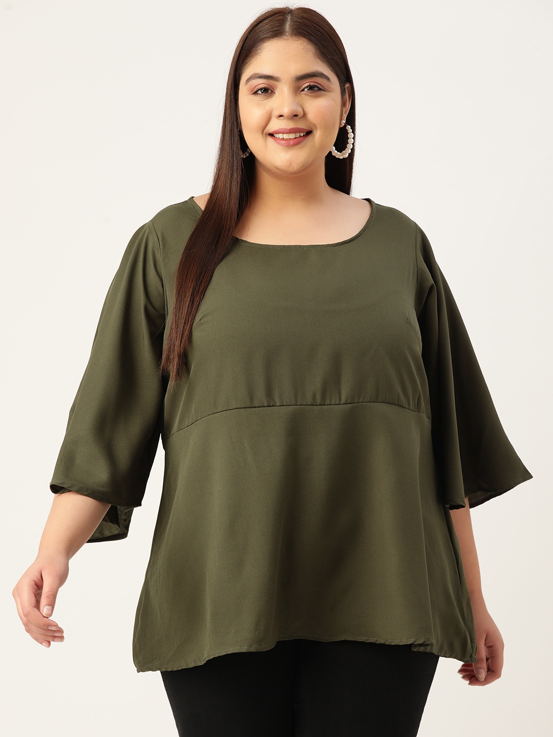 

theRebelinme Olive Green Crepe Longline Top