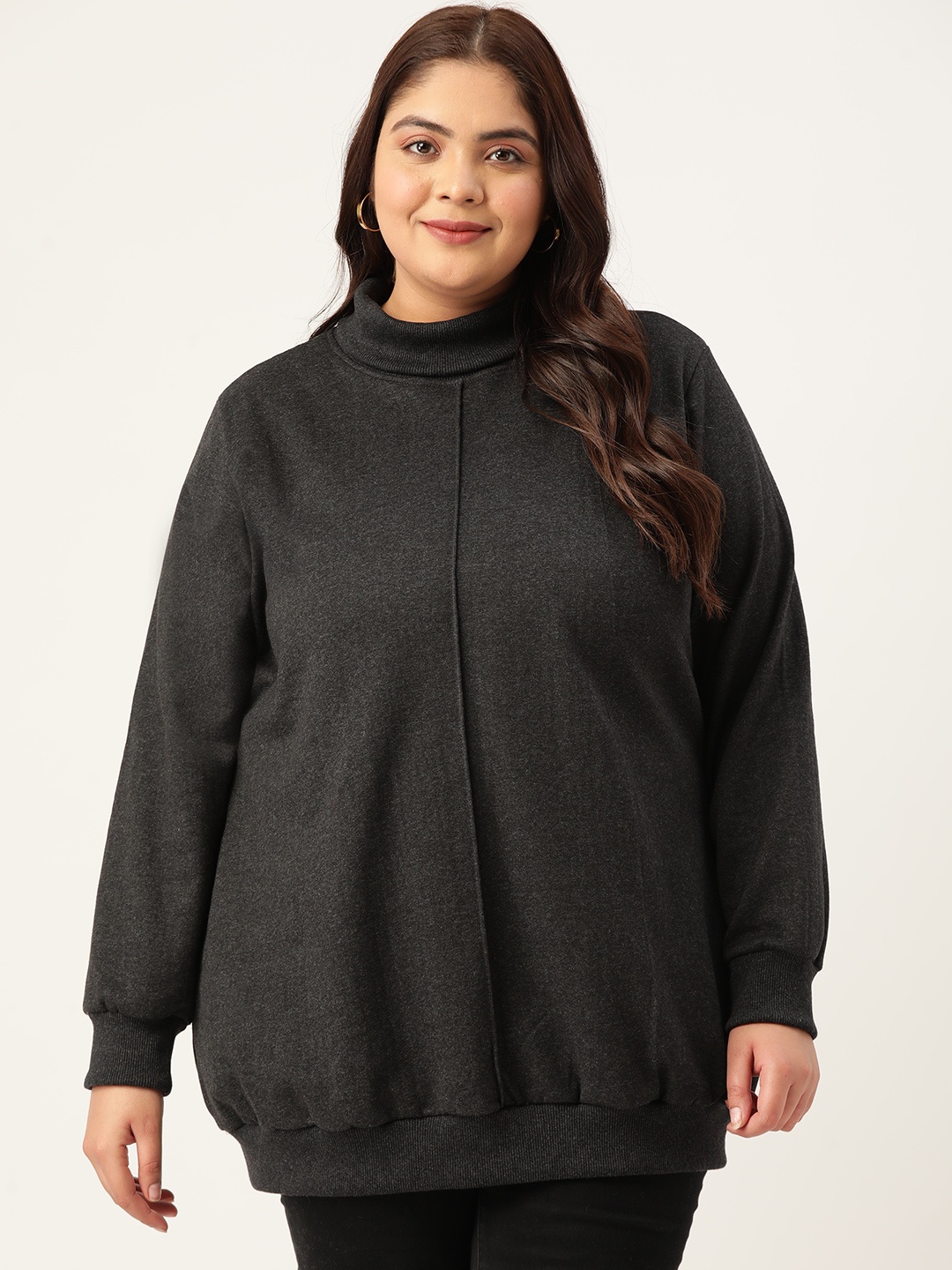 

theRebelinme Plus Size Women Turtle Neck Fleece Sweatshirt, Charcoal