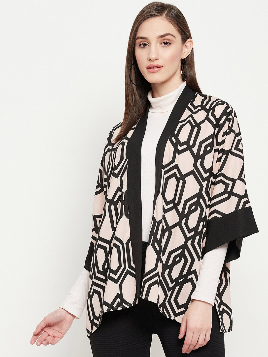 

Ruhaans Women Printed Shrug, Black