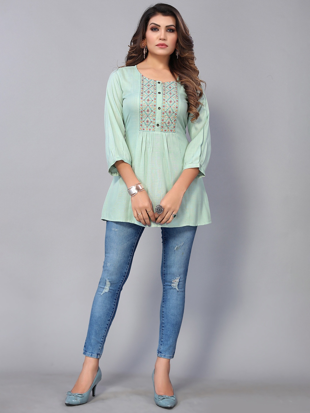 

Nimayaa Sea Embroidered Empire Top, Sea green