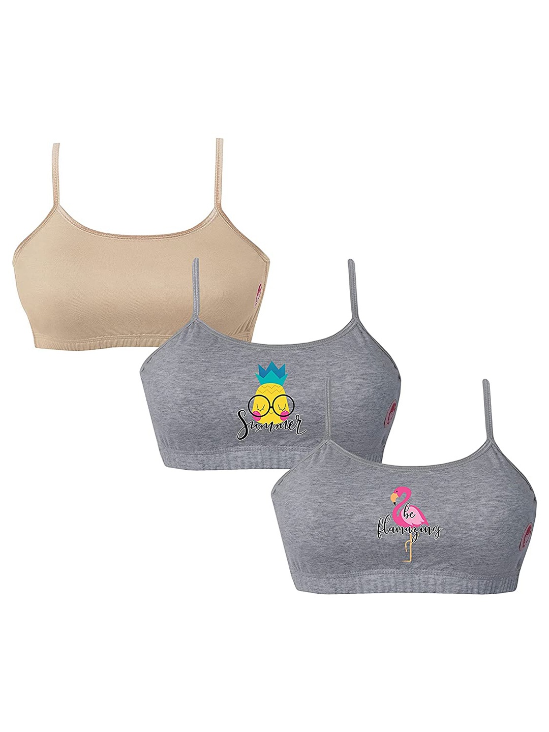 

Girls Pack Of 3 Double Layer Premium Cotton Non-Wired Non Padded Beginners Bra DCBRJU6914/xxs W, Beige