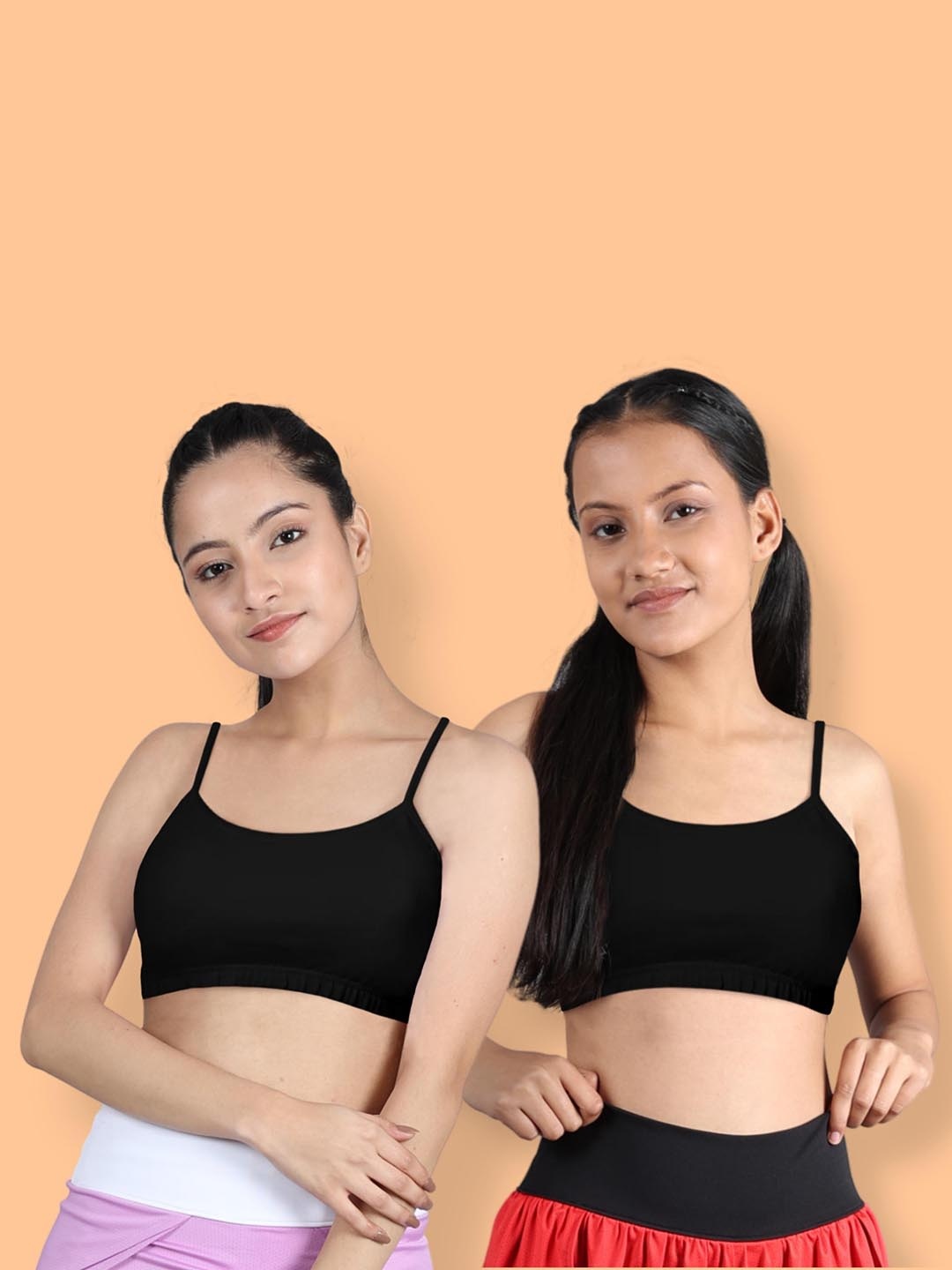 

Girls Pack Of 2 Double Layer Premium Cotton Non-Wired Non Padded Beginners Bra DCBRJU6855/xxs W, Black