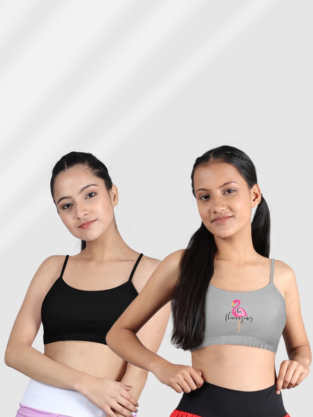 

Girls Pack Of 2 Double Layer Premium Cotton Non-Wired Non Padded Beginners Bra DCBRJU6915/xxs W, Grey melange