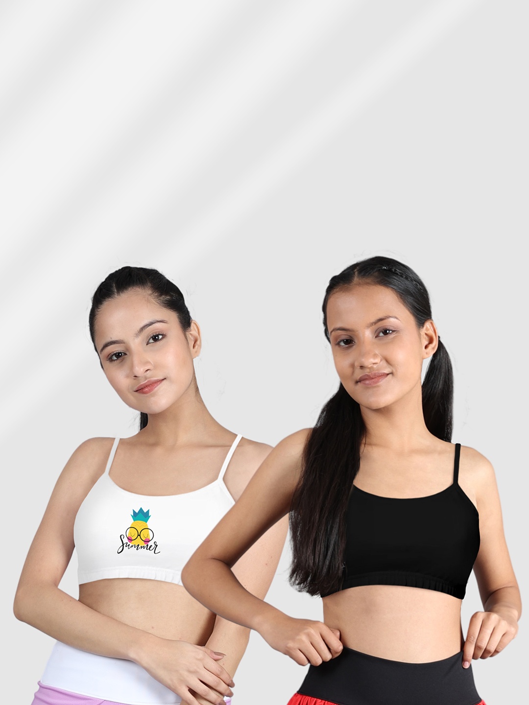 

Girls Pack Of 2 Double Layer Premium Cotton Non Wired Non Padded Bra, White