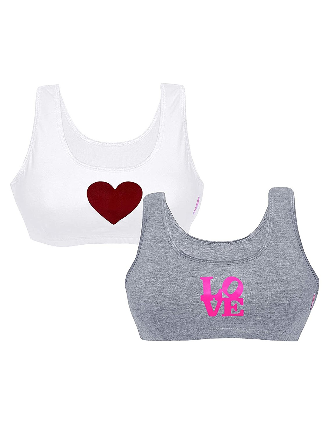 

Girls Pack Of 2 Double Layer Premium Cotton Non-Wired Non Padded Beginners Bra DCBRJN6481/xxs W, Grey melange