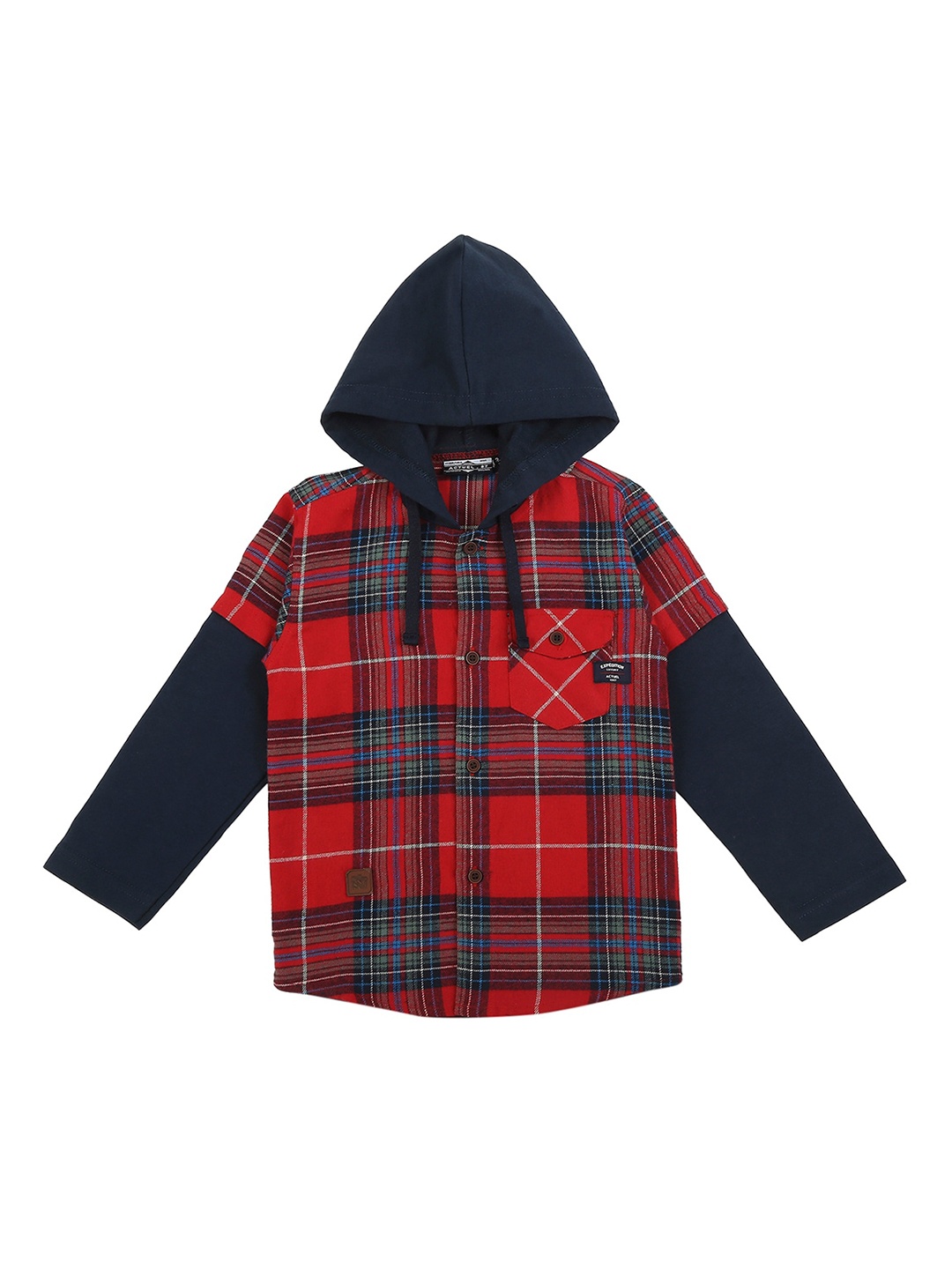 

Actuel Boys Checked Hooded Party Cotton Shirt, Red