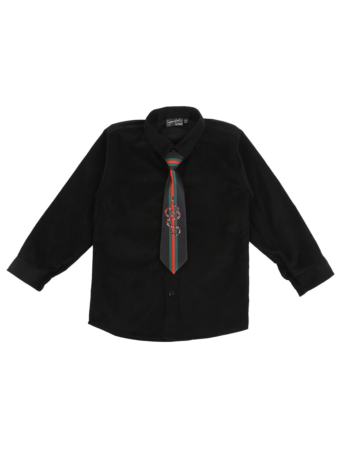 

Actuel Boys Comfort Cotton Casual Shirt With Tie, Black