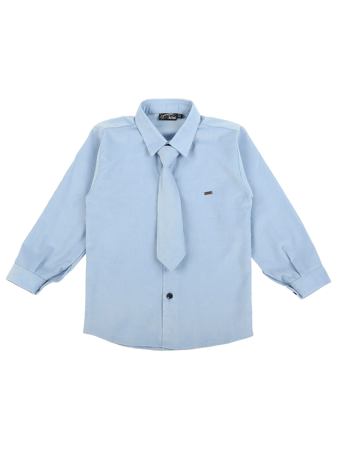

Actuel Kids Boys Pure Cotton Solid Party Shirt With Tie, Blue