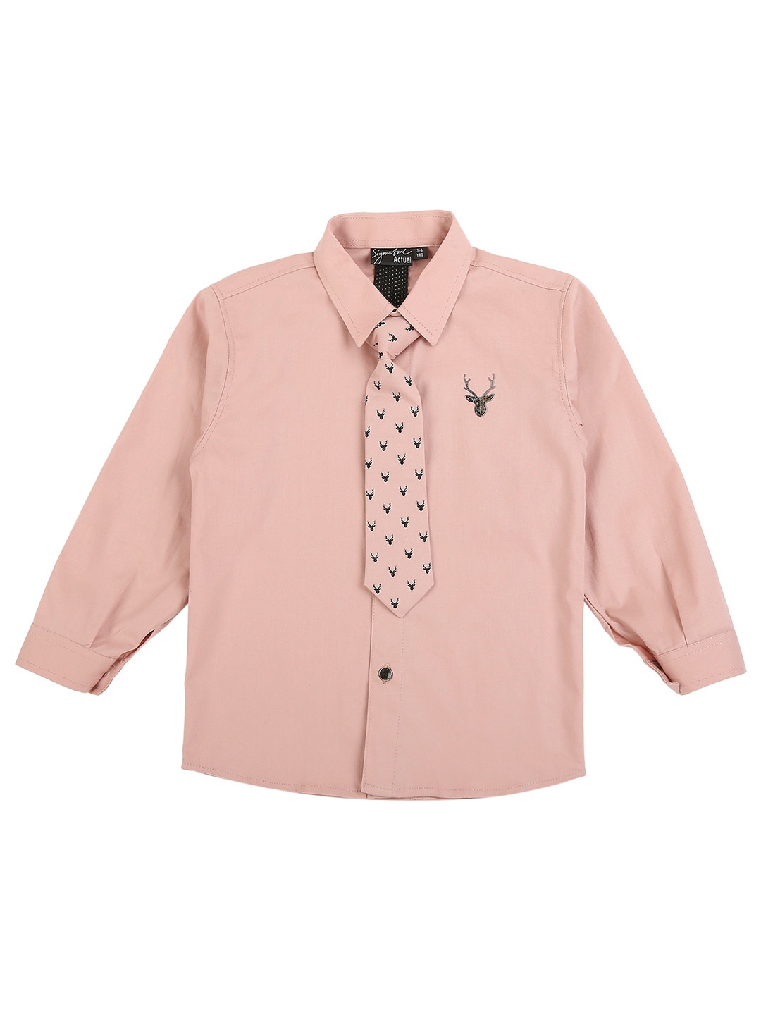 

Actuel Boys Pure Cotton Solid Party Shirt With Printed Tie, Peach