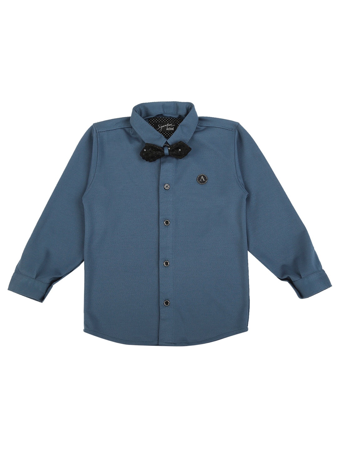 

Actuel Boys Pure Cotton Solid Long Sleeves Party Shirt With Bow Tie, Blue