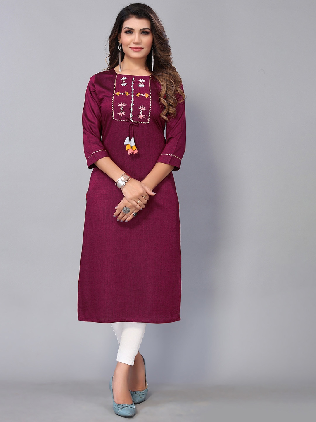 

Nimayaa Embellished Yoke Design Cotton Kurta, Purple