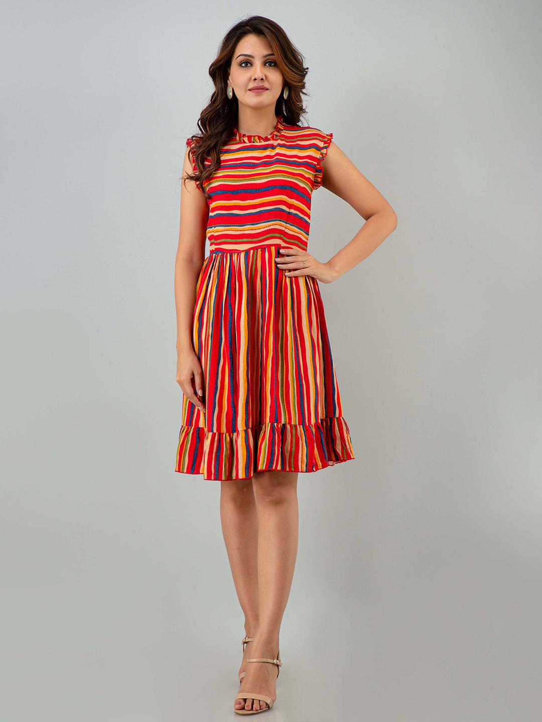 

KALINI Striped Fit & Flare Dress, Red
