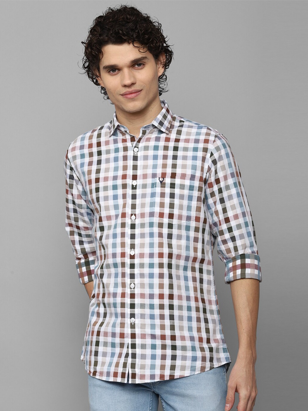 

Allen Solly Men Slim Fit Checked Pure Cotton Casual Shirt, White