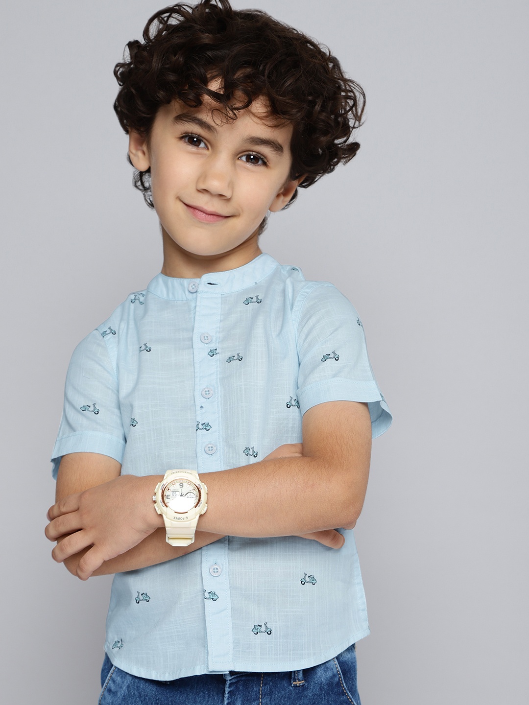

HERE&NOW Boys Semi Sheer Conversational Printed Casual Shirt, Blue