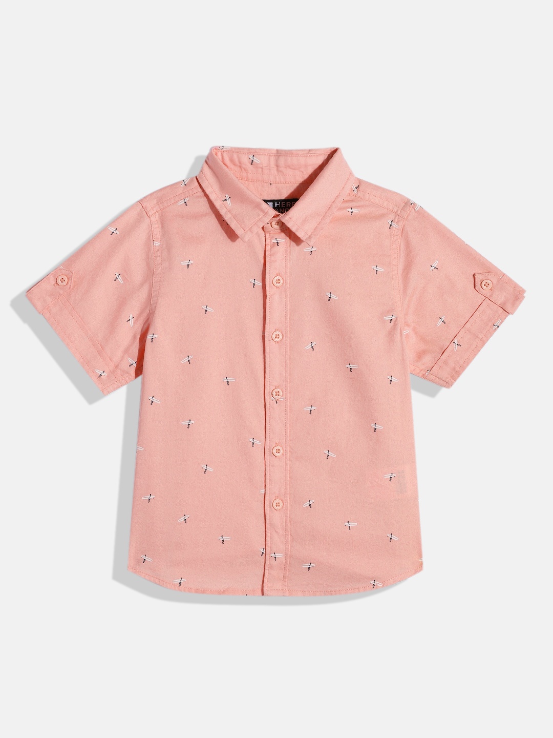 

HERE&NOW Boys Printed Pure Cotton Casual Shirt, Pink