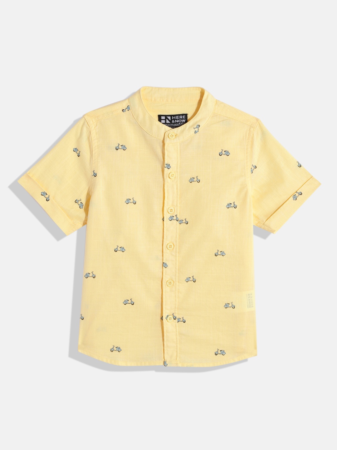 

HERE&NOW Boys Semi Sheer Conversational Printed Casual Shirt, Yellow