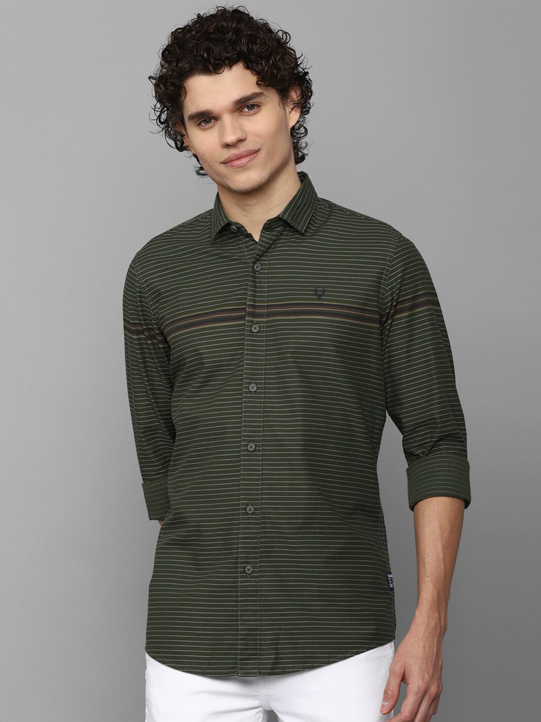 

Allen Solly Sport Men Pure Cotton Horizontal Stripes Striped Casual Shirt, Olive