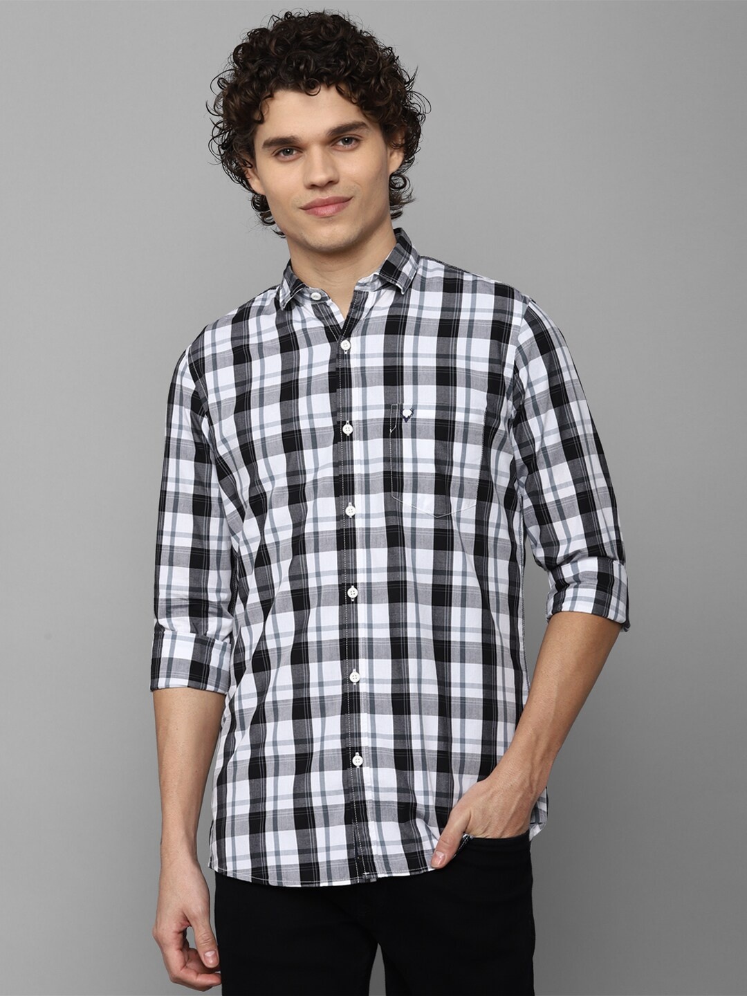 

Allen Solly Sport Men Black Tartan Checked Pure Cotton Casual Shirt