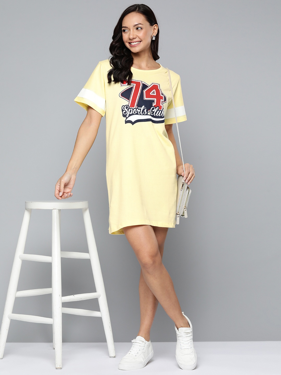 

HERE&NOW Printed T-shirt Mini Dress, Yellow