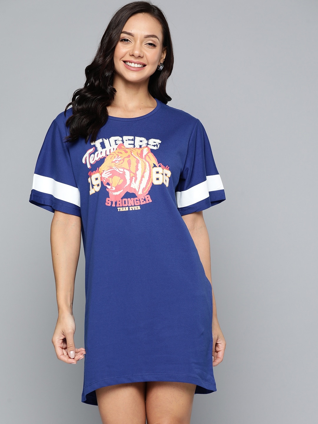 

HERE&NOW Printed Mini T-shirt Dress, Navy blue