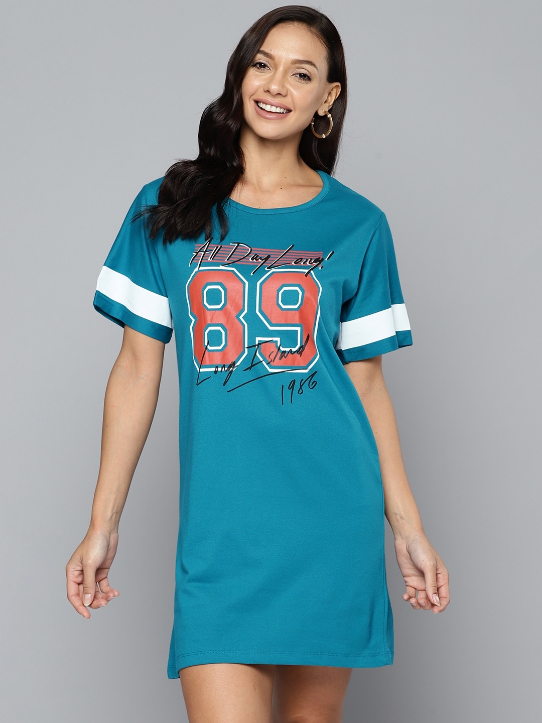 

HERE&NOW Printed T-shirt Mini Dress, Turquoise blue