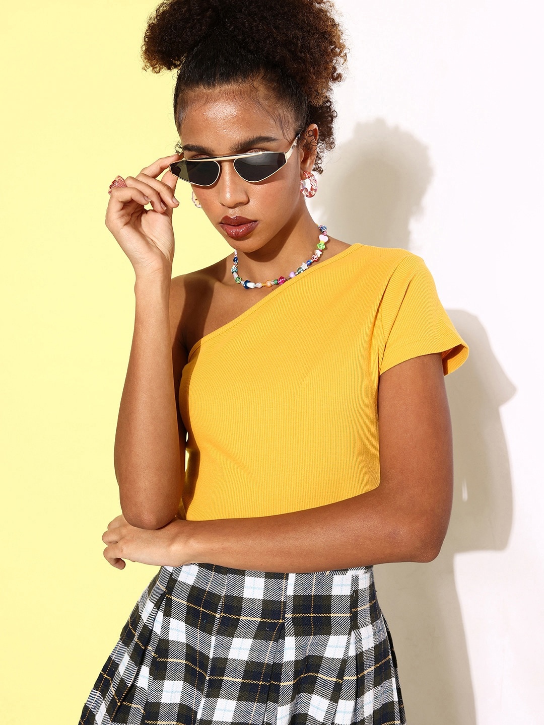 

Moda Rapido Ribbed One Shoulder Crop Top, Yellow