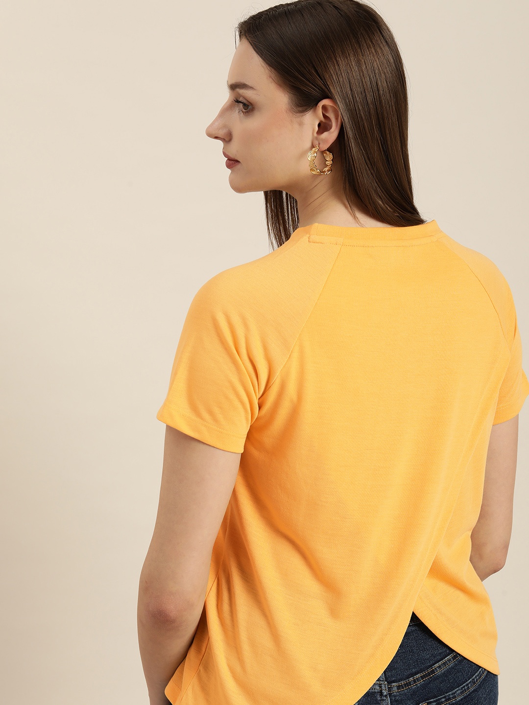 

her by invictus Round Neck Layered Detail Styled Back Top, Yellow