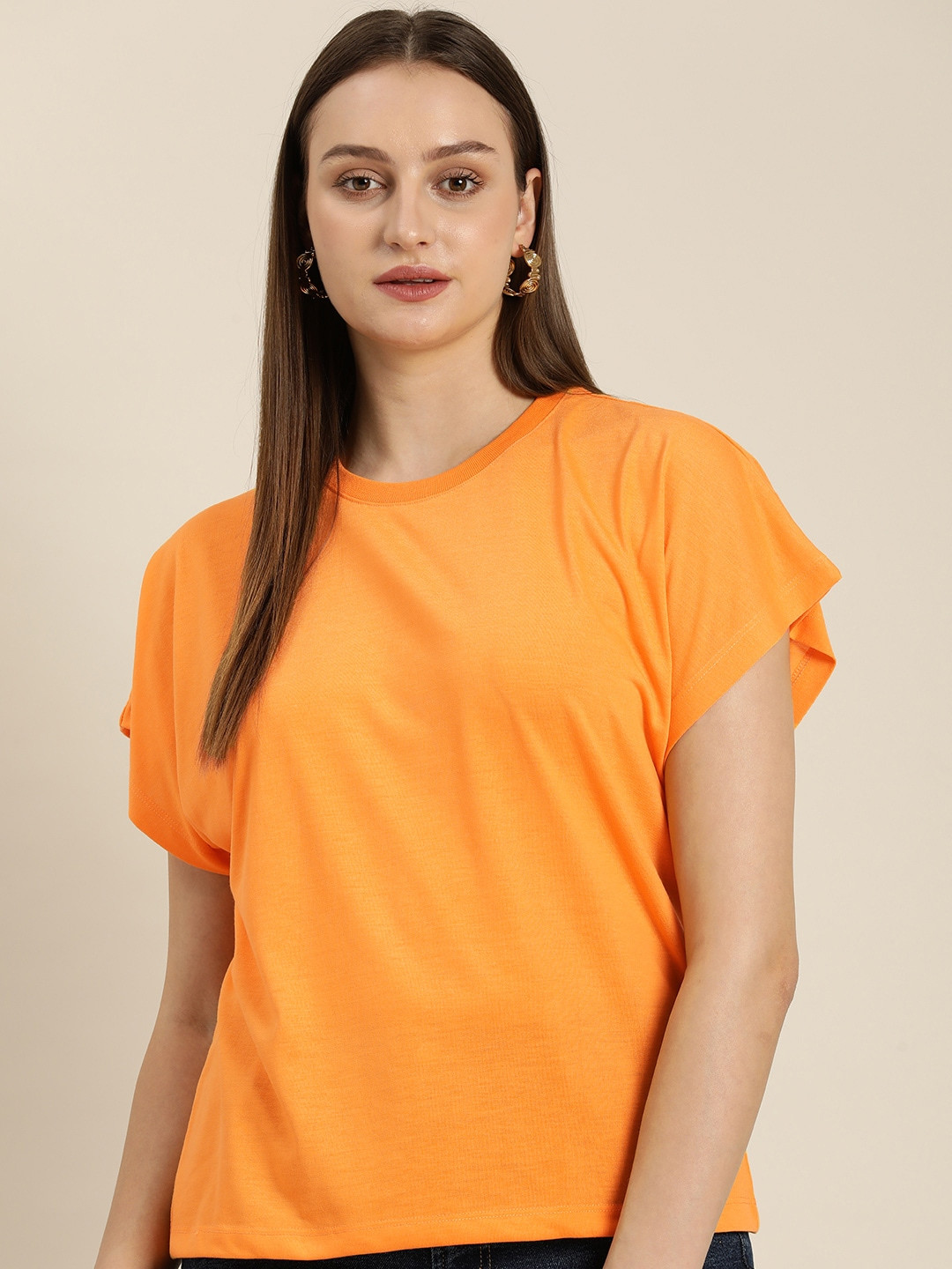 

her by invictus Round Neck Extended Sleeves T-shirt, Orange