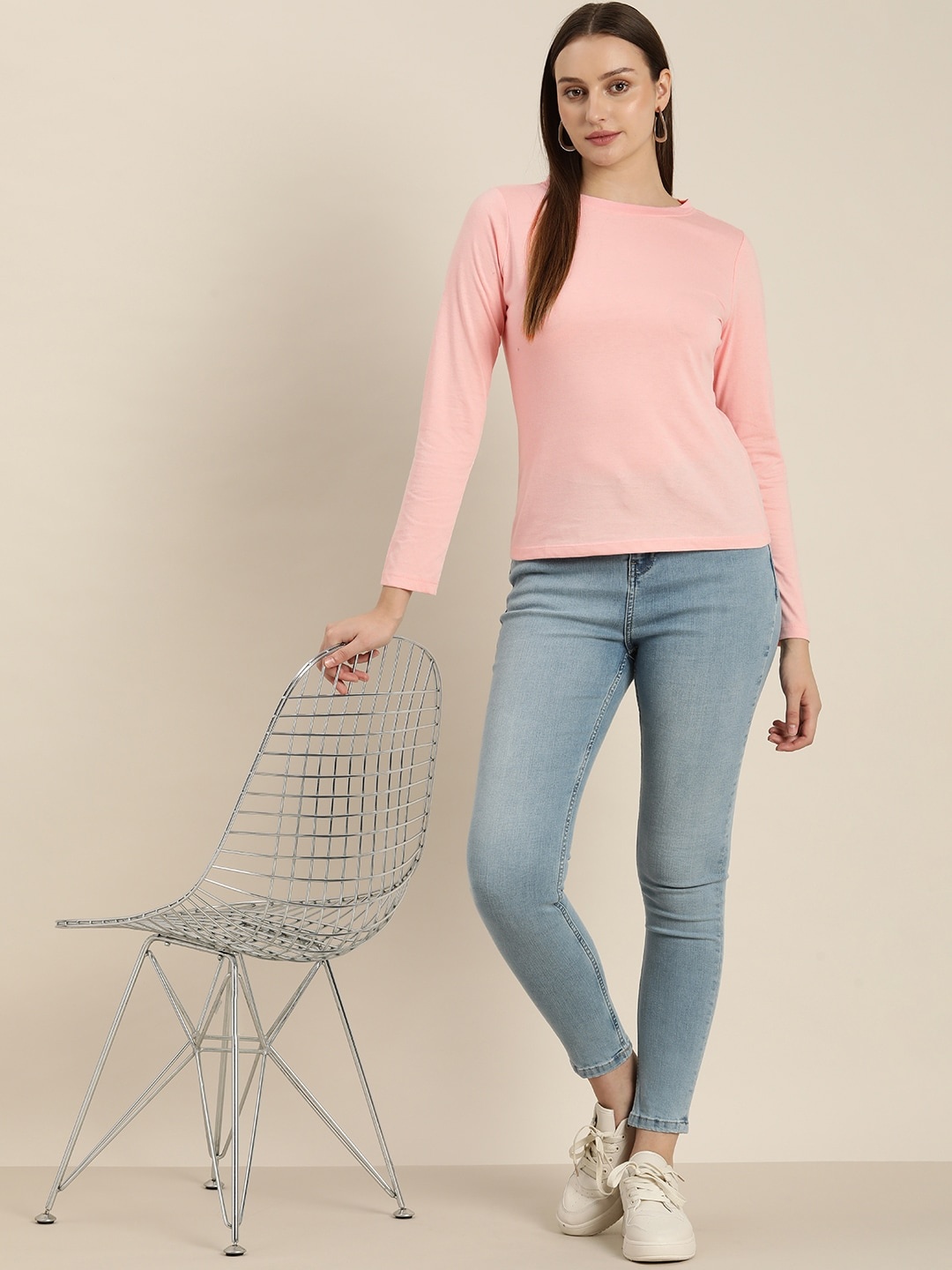 

her by invictus Women Solid Long Sleeves Round Neck T-shirt, Pink