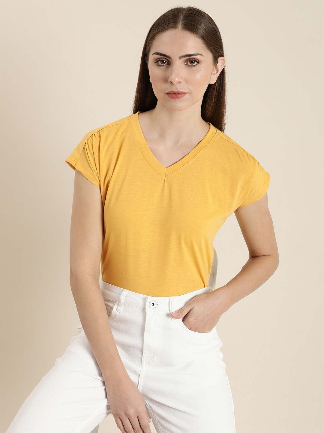

her by invictus V-Neck Extended Sleeves T-shirt, Yellow