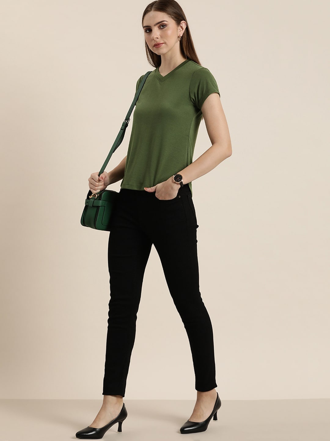 

her by invictus V-Neck T-shirt, Olive