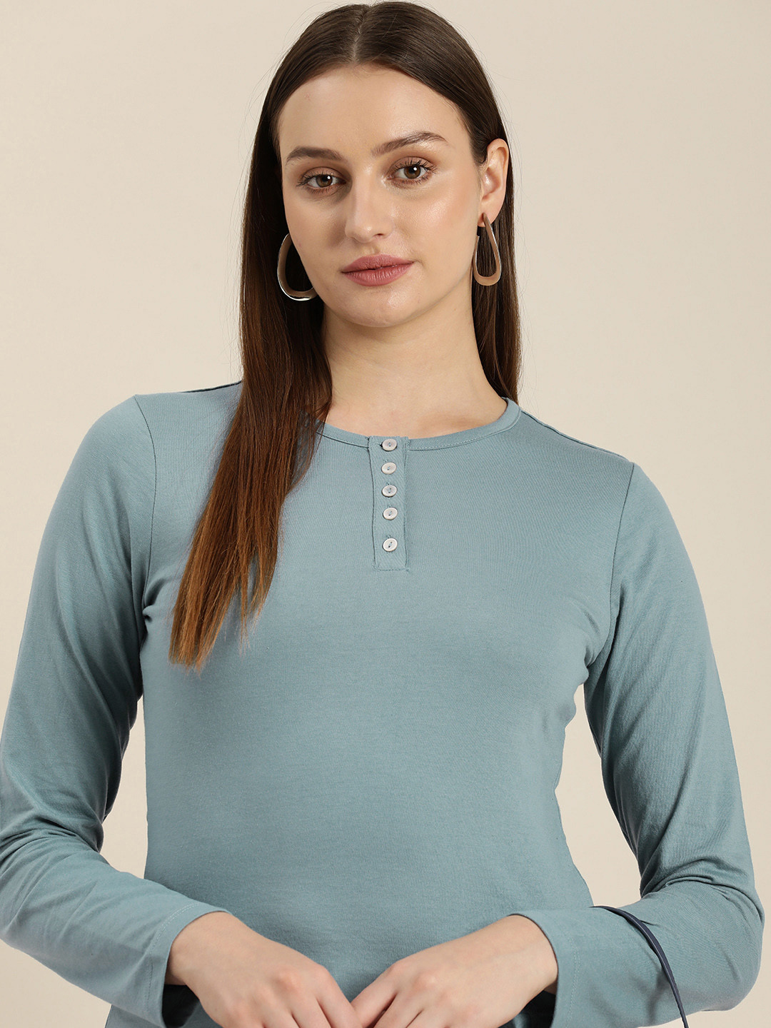 

her by invictus Henley Neck T-shirt, Blue