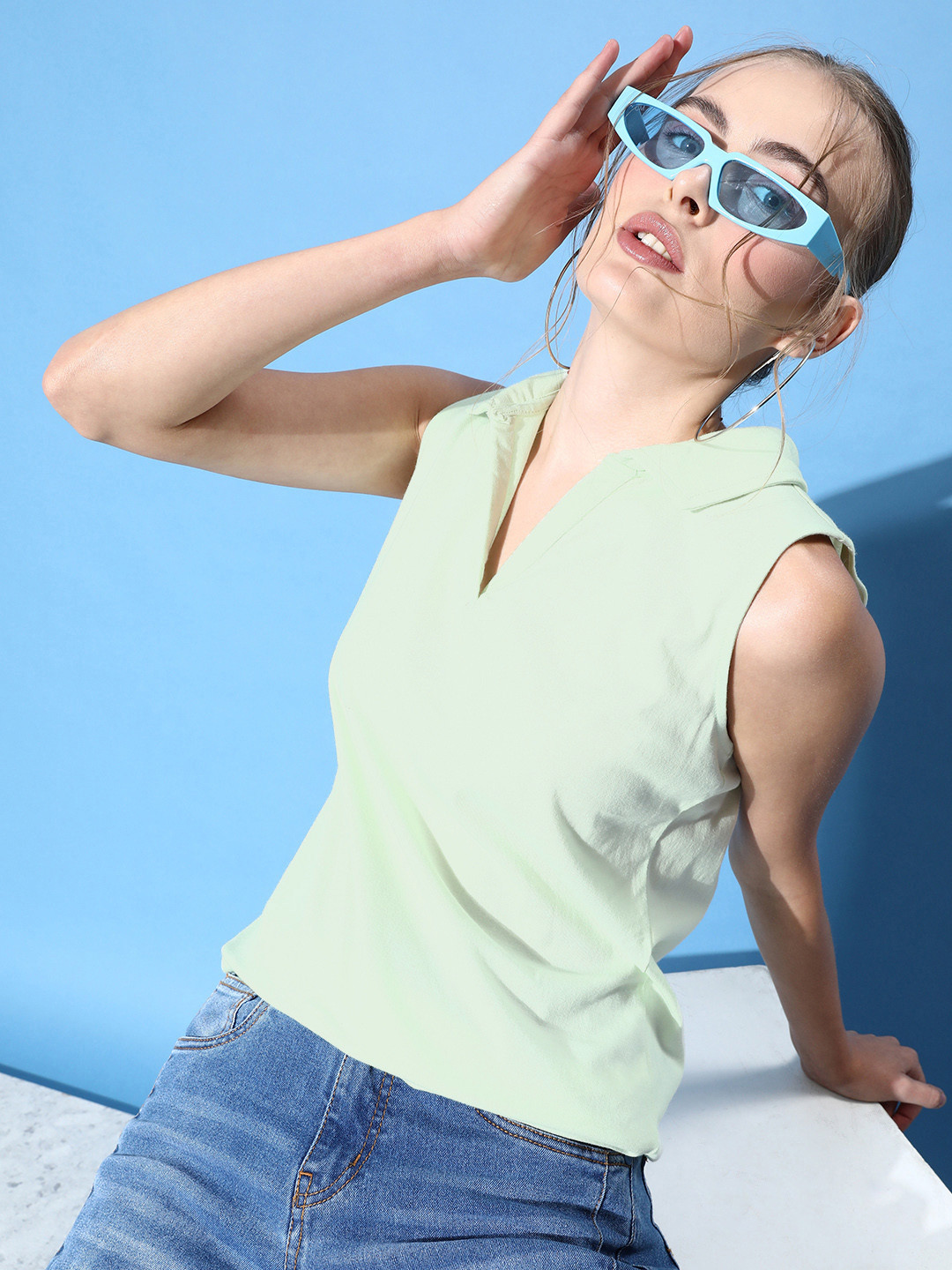 

her by invictus Pure Cotton Polo Collar Casual T-shirt, Green