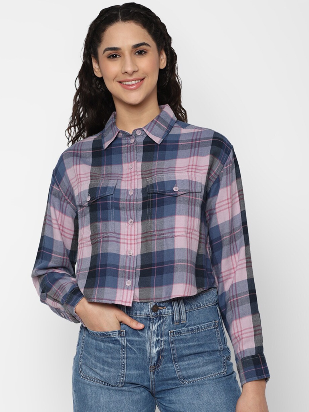 

AMERICAN EAGLE OUTFITTERS Women Slim Fit Checked Casual Shirt, Pink