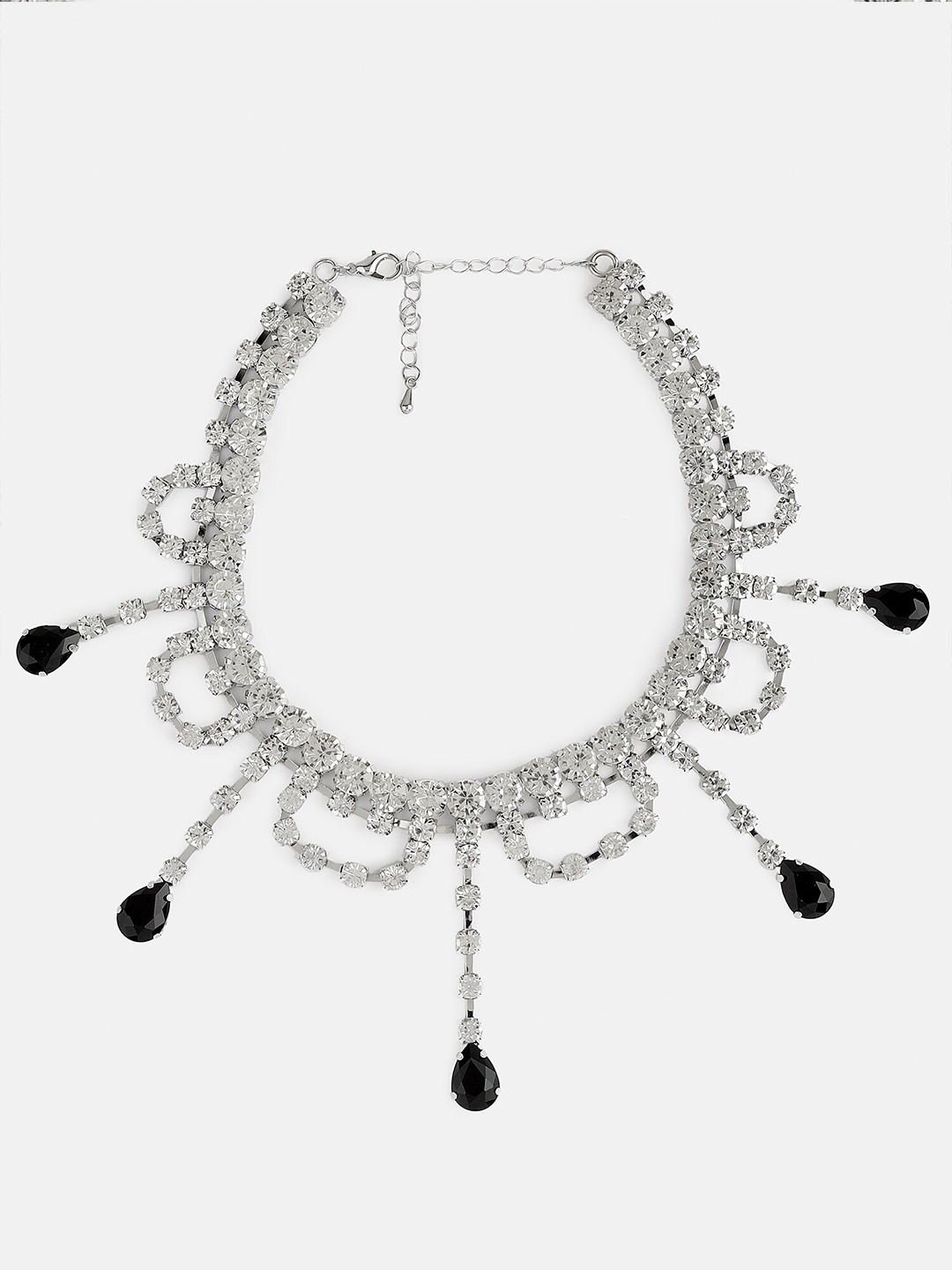 

Kazo Silver-Toned & Black Silver-Plated Necklace