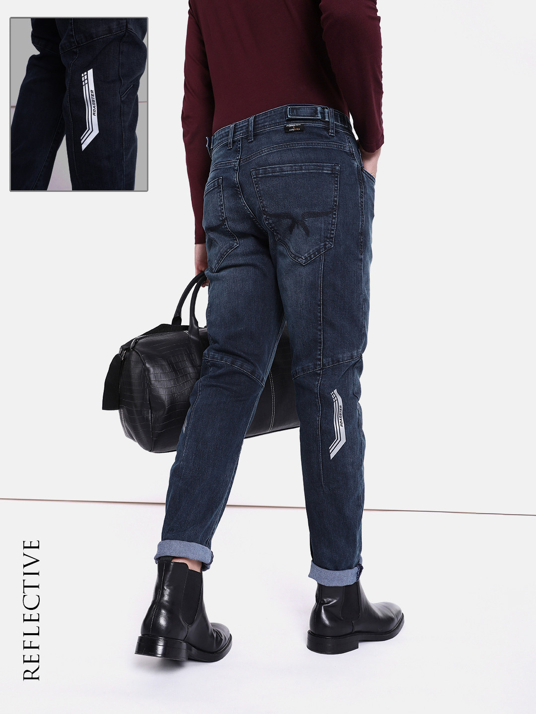 

The Roadster Life Co. Men Carrot Fit High Abrasion Resistant Cordura Biker Jeans, Blue