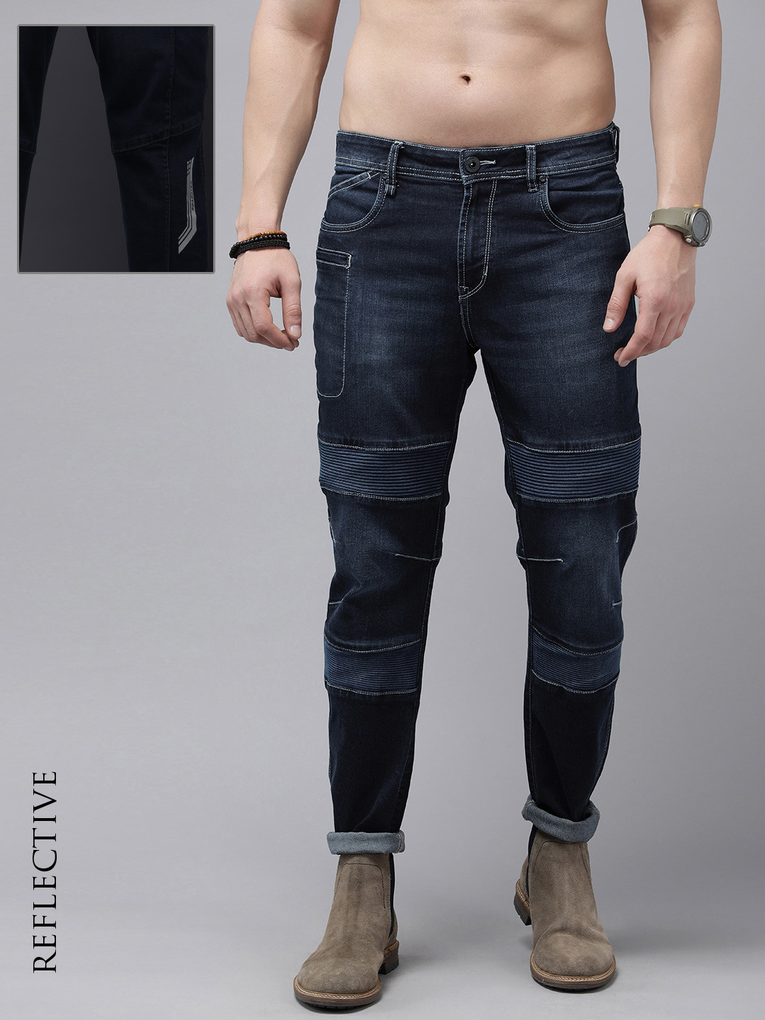 

The Roadster Life Co. Men Mid-Rise Carrot Light Fade Stretchable Jeans, Blue
