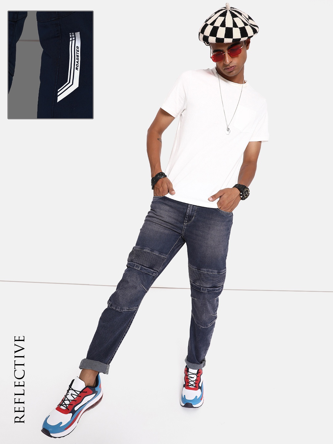 

The Roadster Life Co. Men Blue Light Fade Biker Cordura Stretchable Jeans