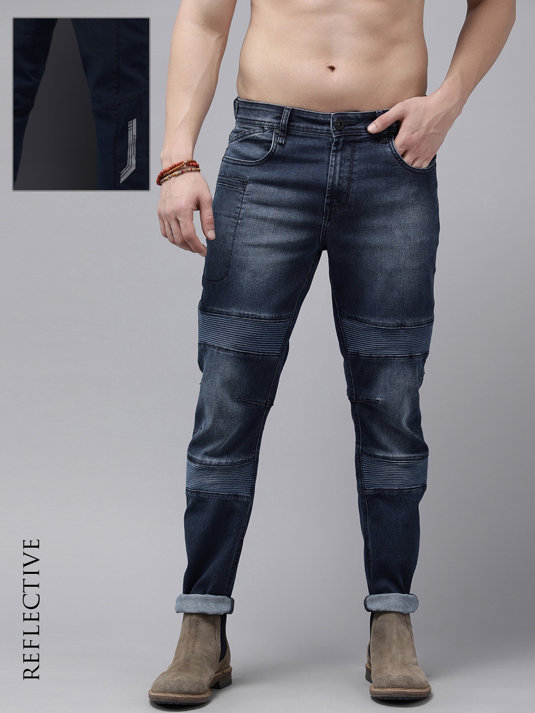 

The Roadster Life Co. Men Mid-Rise Carrot Heavy Fade Stretchable Jeans, Blue