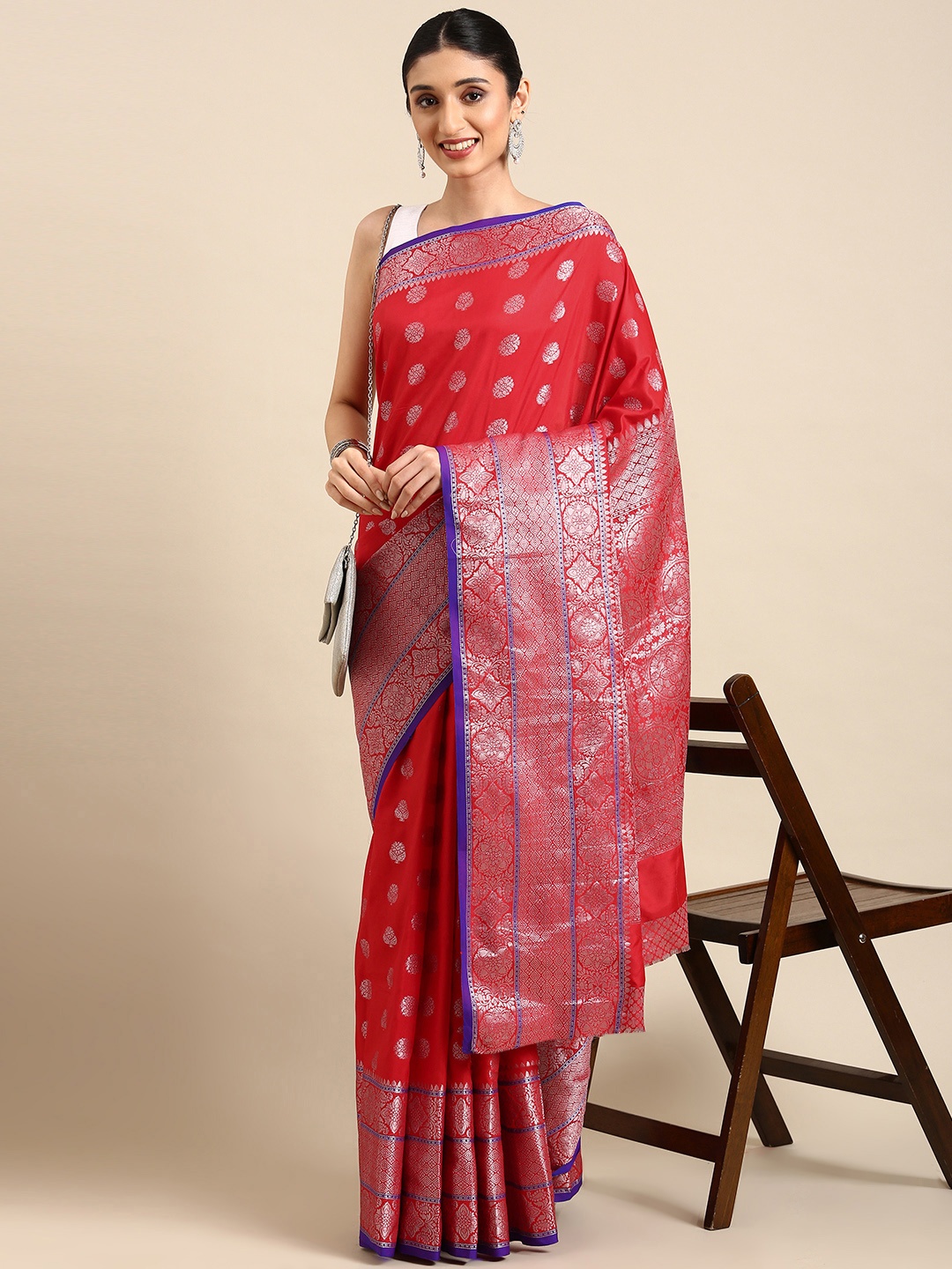 

Royal Rajgharana Saree Ethnic Motifs Silk Blend Banarasi Sarees, Red