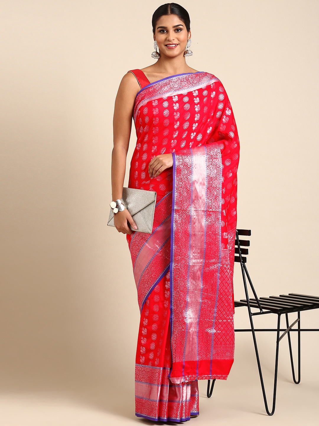 

Royal Rajgharana Saree Woven Design Zari Banarasi Saree, Red