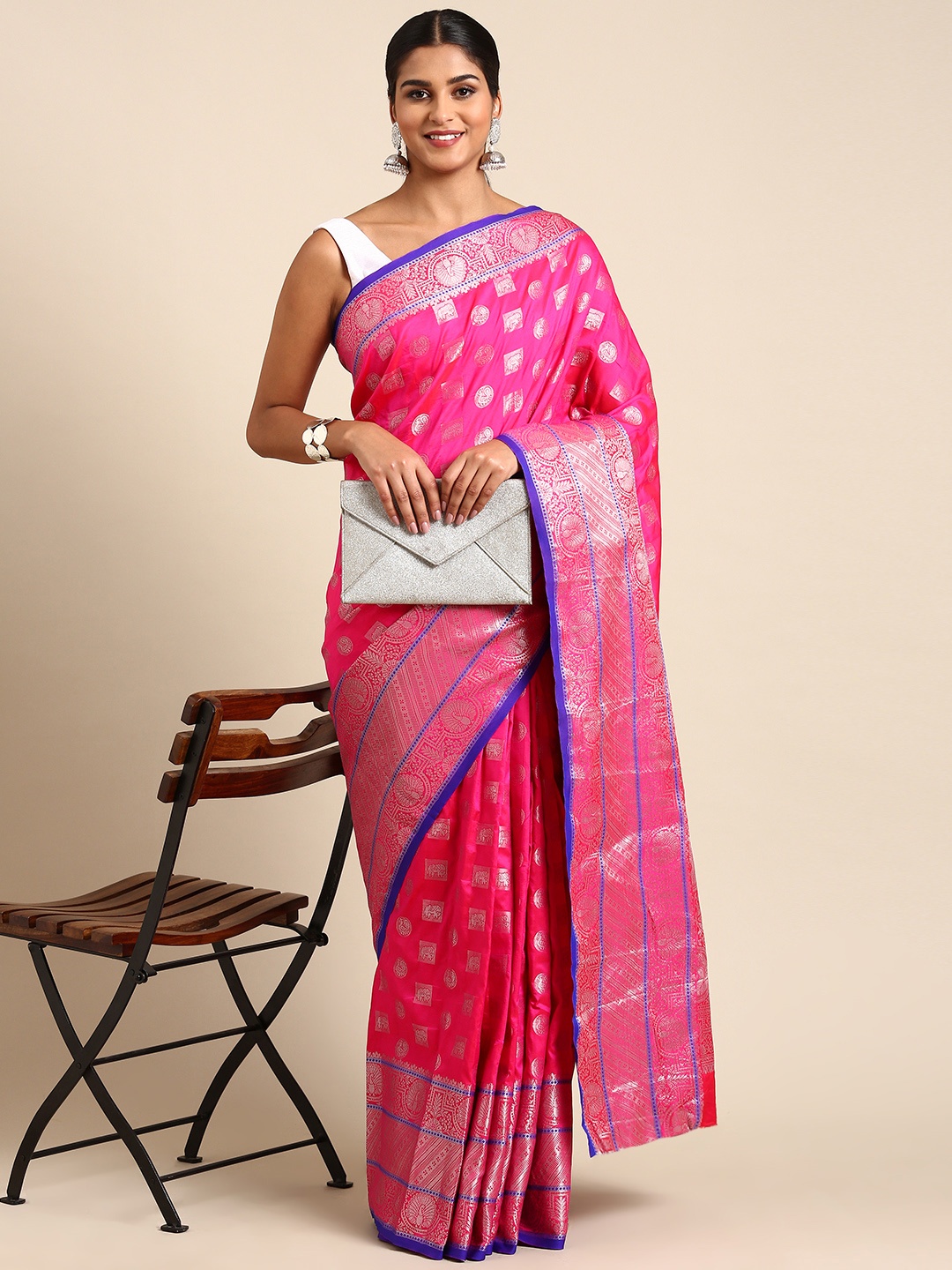 

Royal Rajgharana Saree Ethnic Motifs Zari Banarasi Saree, Pink