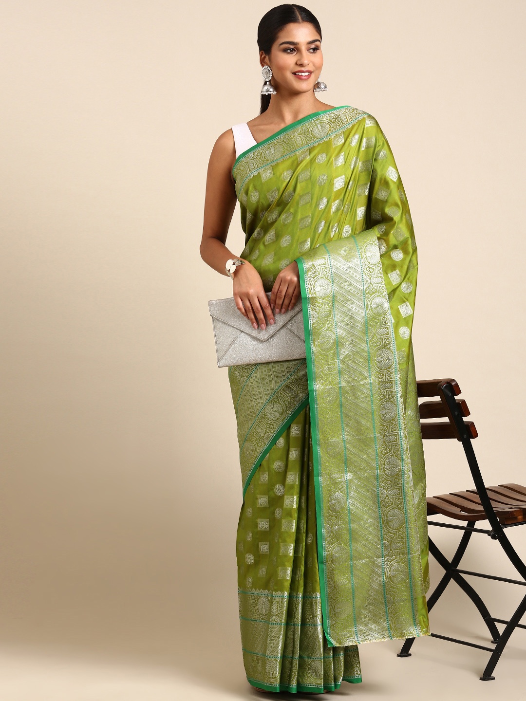

Royal Rajgharana Saree Ethnic Motifs Zari Banarasi Saree, Green