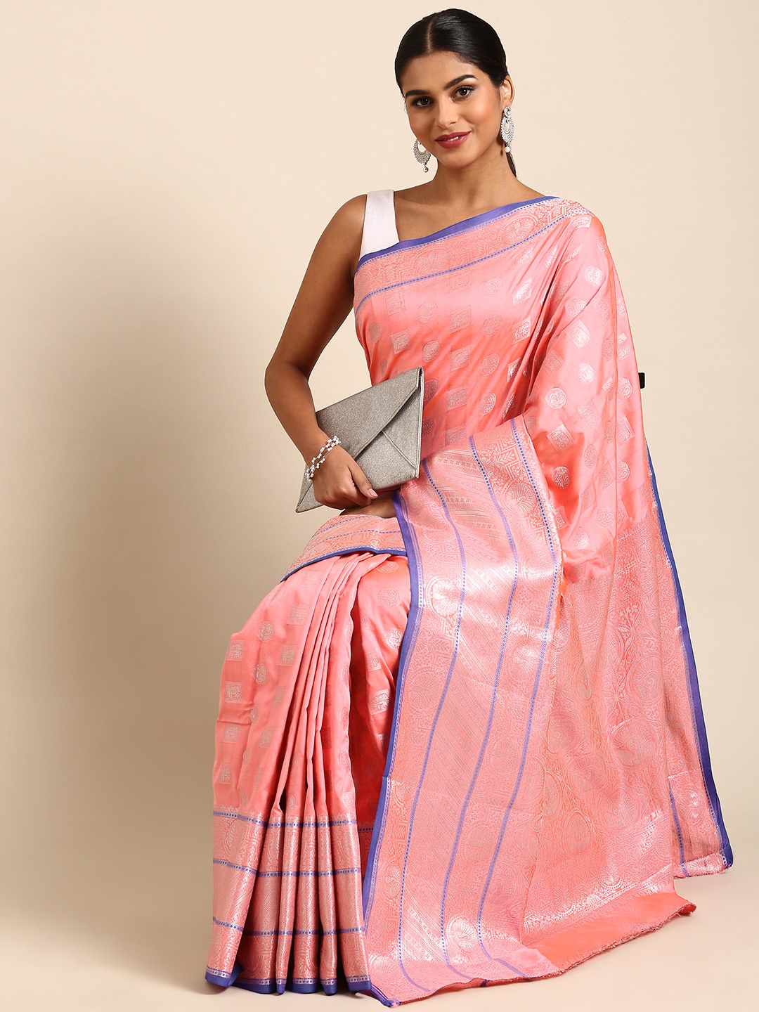 

Royal Rajgharana Saree Ethnic Motifs Zari Silk Blend Banarasi Saree, Peach