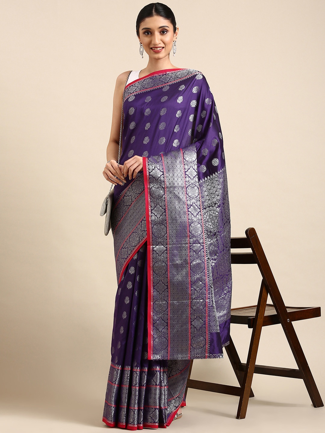 

Royal Rajgharana Saree Ethnic Motifs Silk Blend Banarasi Sarees, Purple