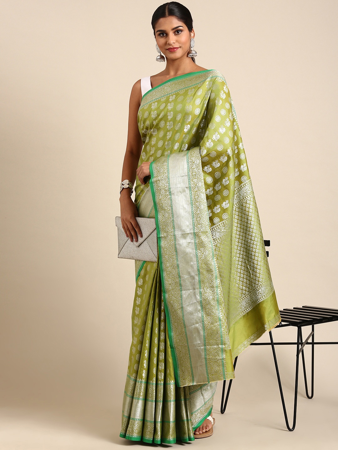 

Royal Rajgharana Saree Ethnic Motifs Zari Banarasi Sarees, Green