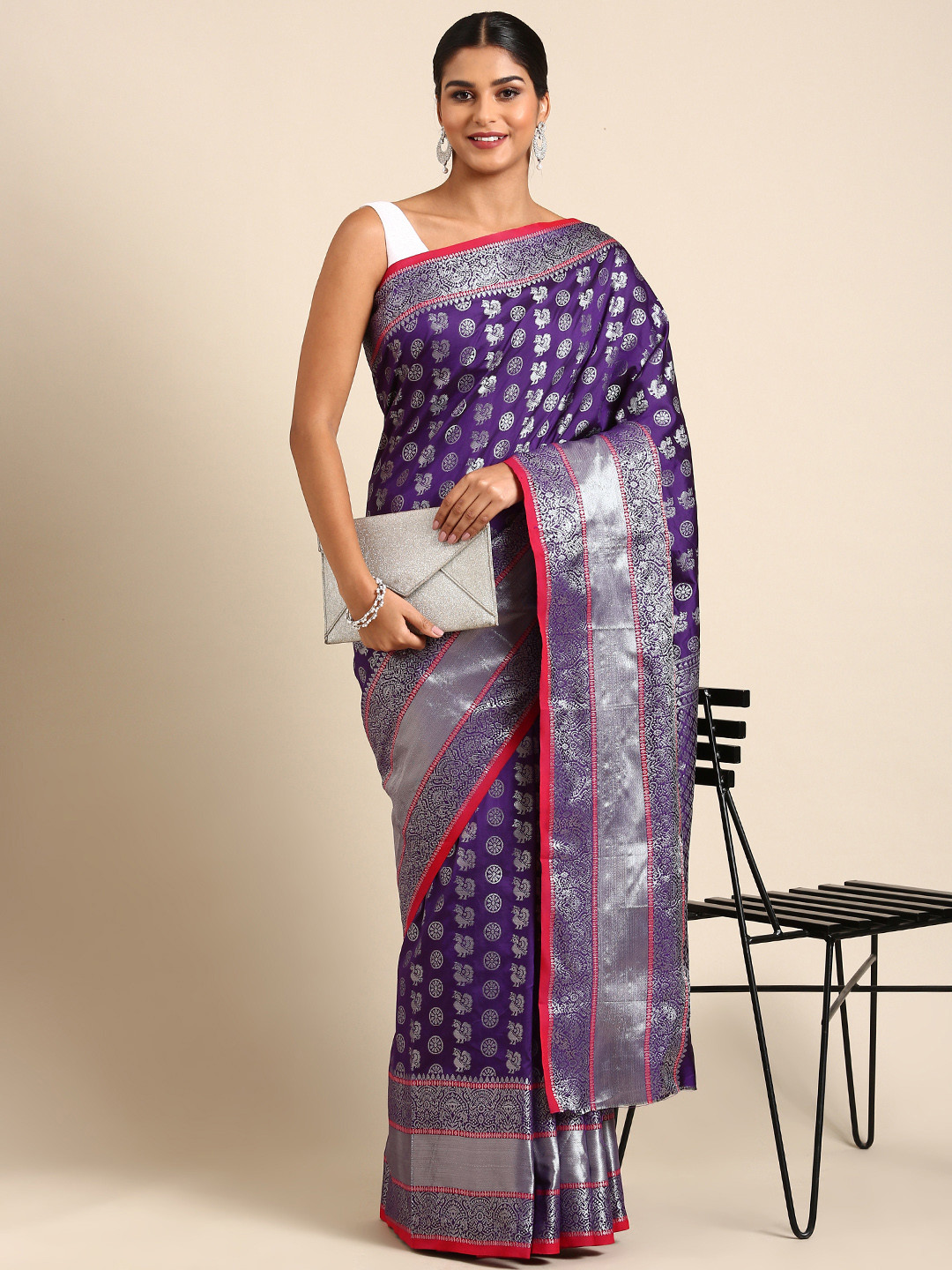 

Royal Rajgharana Saree Ethnic Motifs Zari Banarasi Sarees, Purple